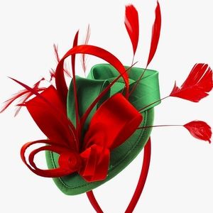 Gorgeous Red and Green Fascinator Feathers Clip Headband Holiday Collection NWT